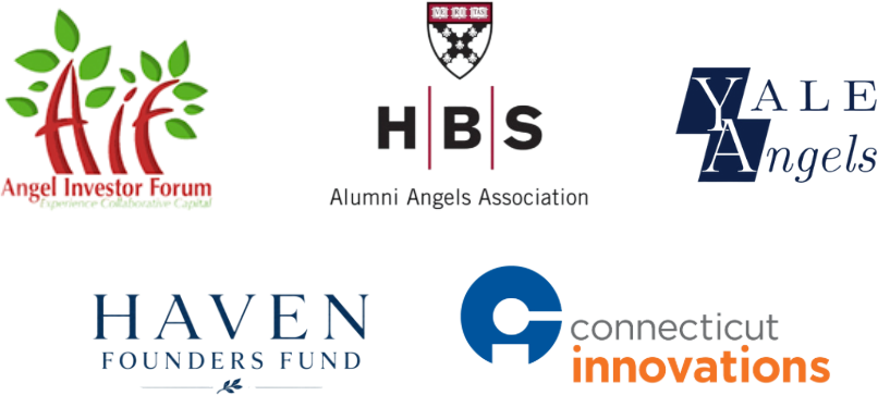 Investors include Angel Investor Forum, HBS Angels of Boston, Yale Angels, Haven Founders Fund, and Connecticut Innovations